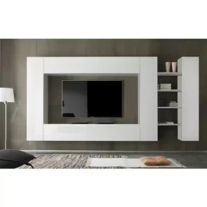 Living Broadway alb, cu 5 usi, corpuri sufragerie suspendabile si 4 polite