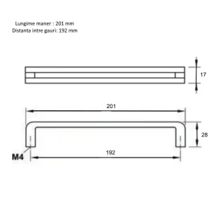 Maner Bare, Negru mat, 192 mm,