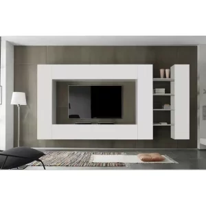 Living Broadway PAL alb, cu 5 usi, corpuri sufragerie suspendabile si 4 polite