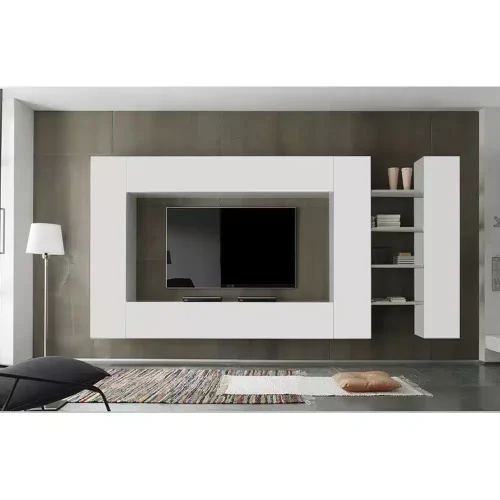 Living Broadway PAL alb, cu 5 usi, corpuri sufragerie suspendabile si 4 polite