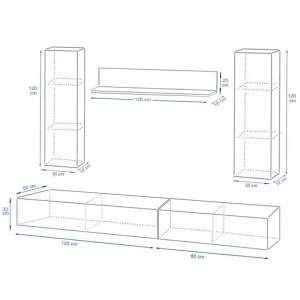 schita living elton 2 m PAL si MDF cu 4 dulapuri modulare si o etajera