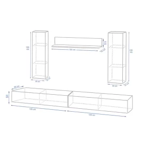 schita living elton 2.4 m PAL si MDF cu 4 dulapuri modulare si o etajera