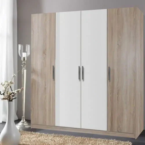 Dulap Salonic Sonoma si Alb cu decor dulap cu 4 usi PAL Sonoma si Alb