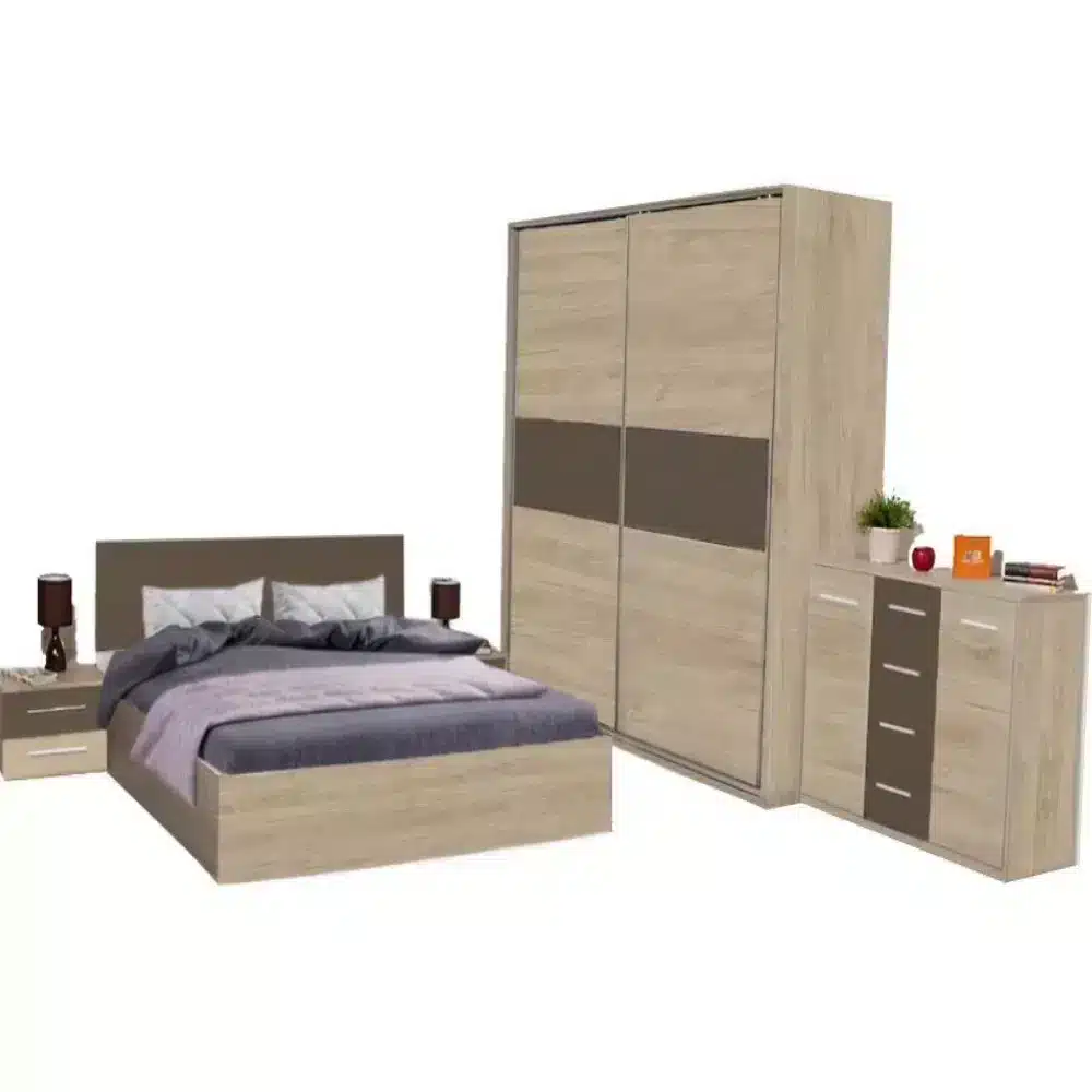 Dormitor Scarlet, Stejar Sonoma/ Latte, cu 32 dimensiuni de Dressing ...