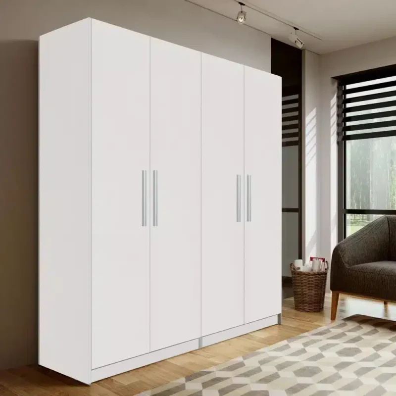 dulap Mondo cu 4 usi H 220 cm alb cu 5 polite si 2 bare de haine