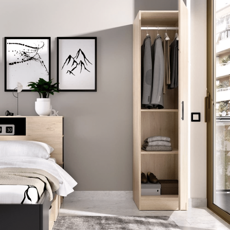 2.2.Dulap 1 usa ET2 Sonoma manere negre mobilier dormitor living hol dulap 1 usa Stejar Sonoma cu 2 polite sau 1 bara de haine din PAL