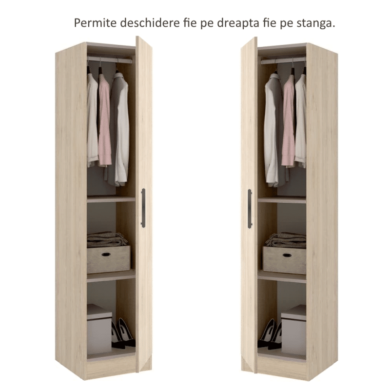 2.4.Dulap 1 usa Et2 Sonoma manere negre deschidere st.dr pozitionare usa dulap 1 usa Stejar Sonoma cu 2 polite sau 1 bara de haine din PAL