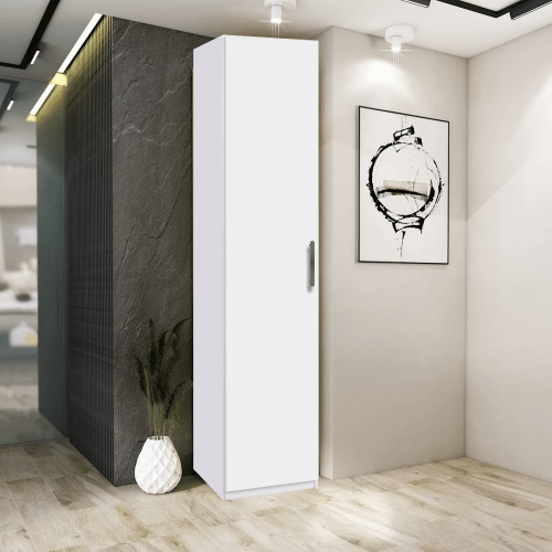 Dulap B2 cu 1 usa si 2 bare de haine din PAL Alb de 18 mm si cant ABS de 0.4 mm