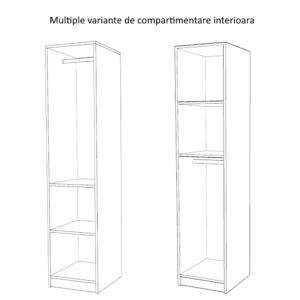 7.Dulap 1 usa 2 etajere ET2 schita stanga dreapta Dulap Et2, Stejar Sonoma, 1 usa cu 2 polite si bara de haine