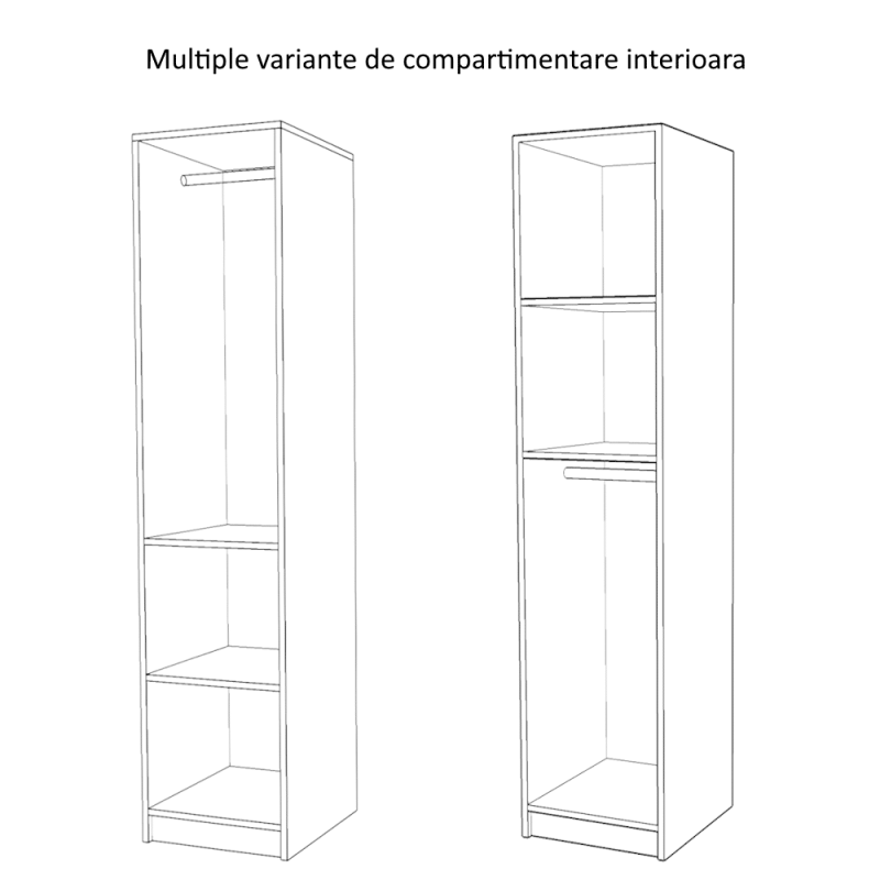 7.Dulap 1 usa 2 etajere ET2 schita stanga dreapta Dulap Et2, Stejar Sonoma, 1 usa cu 2 polite si bara de haine