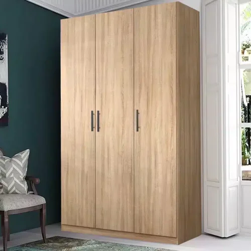 dulap Sonoma din PAL Stejar Sonoma / Bardolino cu 3 usi 2 bare de haine si 4 polite mobile