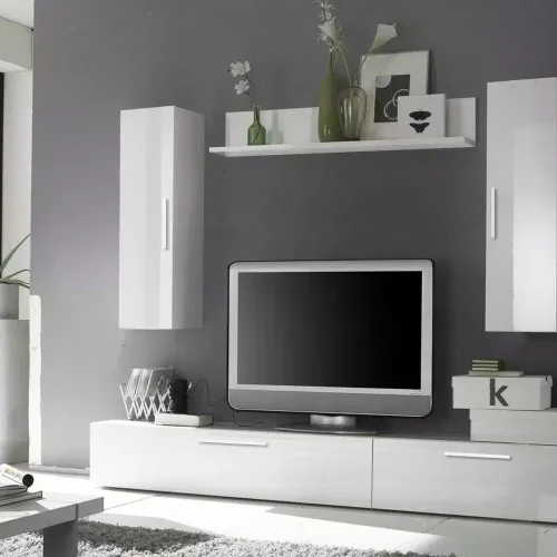 Living Elton, cadru Alb mat si usi MDF Alb lucios, 2m