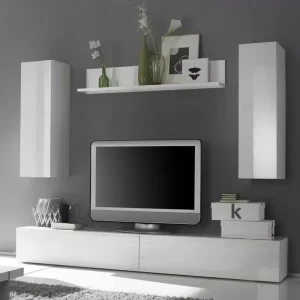 Living Elton, cadru Alb mat si usi MDF Alb, 2.4 m