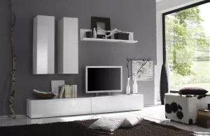 mobilier de living sau sufragerie din PAL si MDF Alb cant ABS format din 4 dulapuri modulare si o etajera