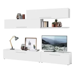 Living Marry, cadru Alb mat, Usi MDF Alb Lucios, L 2 m