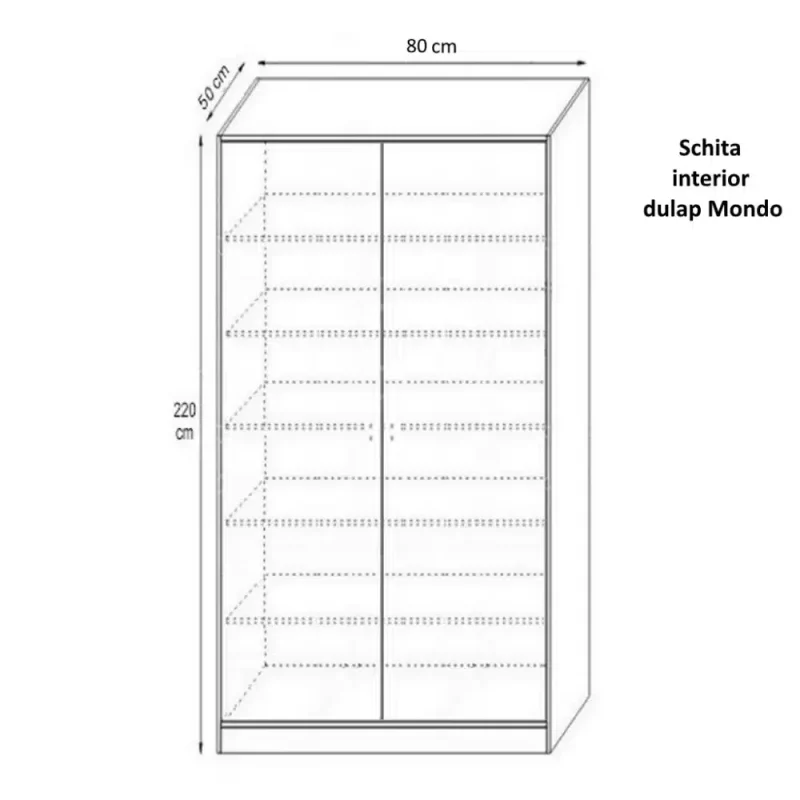 Dulap Mondo 2U5P, Stejar Sonoma, H 220 cm, balamale cu amortizor