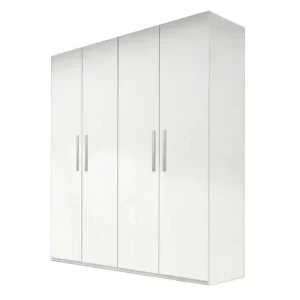 dulap cu 4 usi alb Lara 4, din PAL melaminat, un set de 2 dulapuri individuale cu 4 polite si 2 bare de haine, H200 x A50 x L180 cm