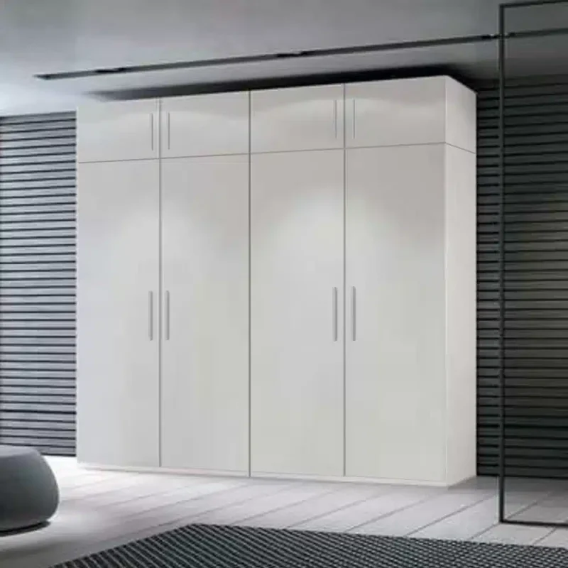 dulap 4 usi cu suprapozabil alb Lara 4, din PAL melaminat, un set de 2 dulapuri individuale cu 4 polite si 2 bare de haine, H200 x A50 x L180 cm