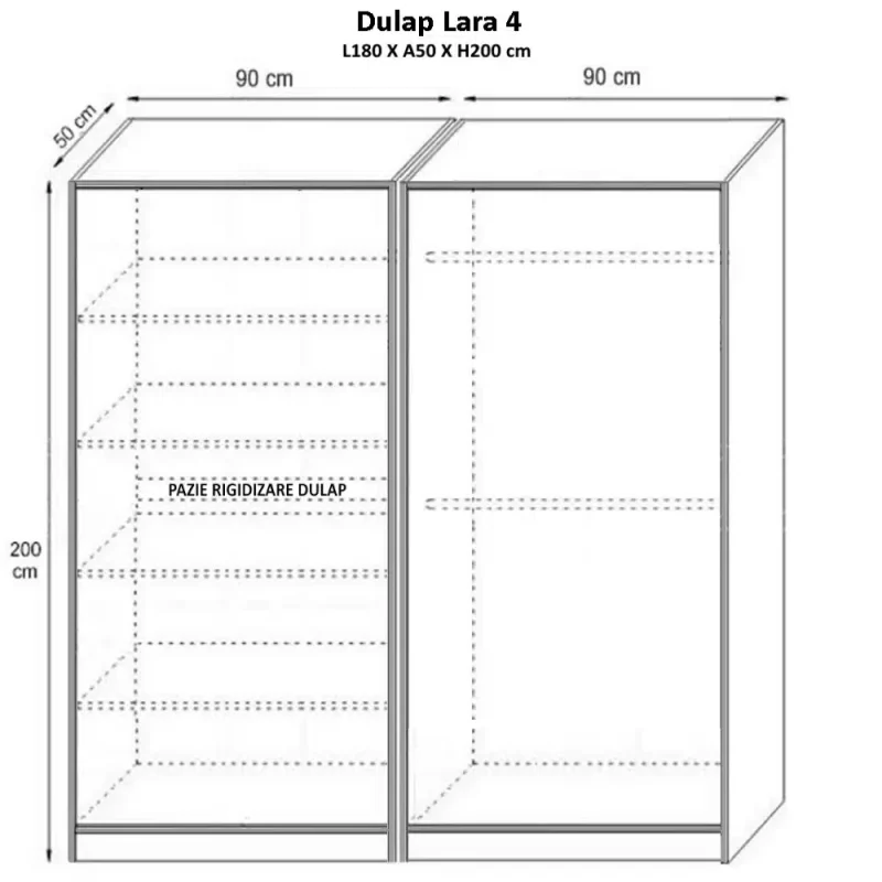 schita dulap Lara 4 usi cu 4 polite si 2 bare de haine