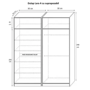 schita dulap Lara 4 usi cu supapozabil, 4 polite si 2 bare de haine