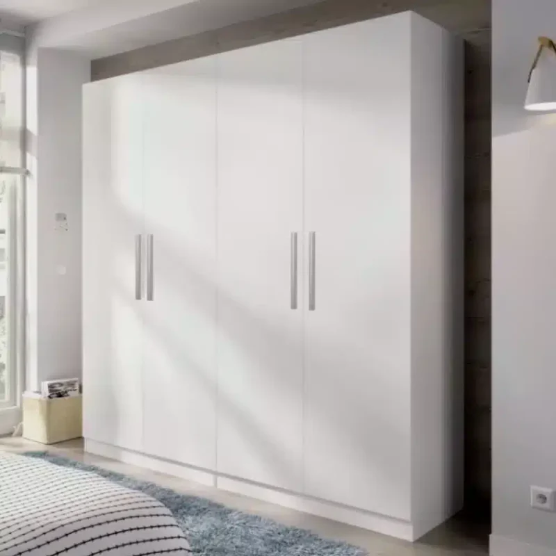 dulap cu 4 usi alb Lara 4, din PAL melaminat, un set de 2 dulapuri individuale cu 4 polite si 2 bare de haine, H200 x A50 x L180 cm