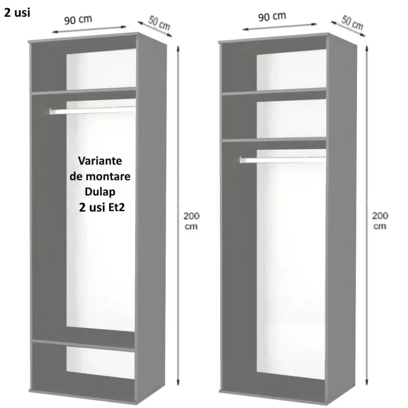 Dulap Et2 2 usi Dulap Et2, Sonoma, cu 2 etajere si o bara haine, L90xH200xA50 cm