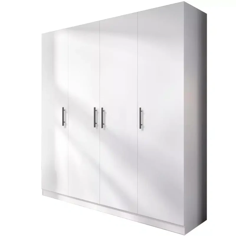 dulap Salonic cu 4 usi alb, cu 9 polite si bara de haine