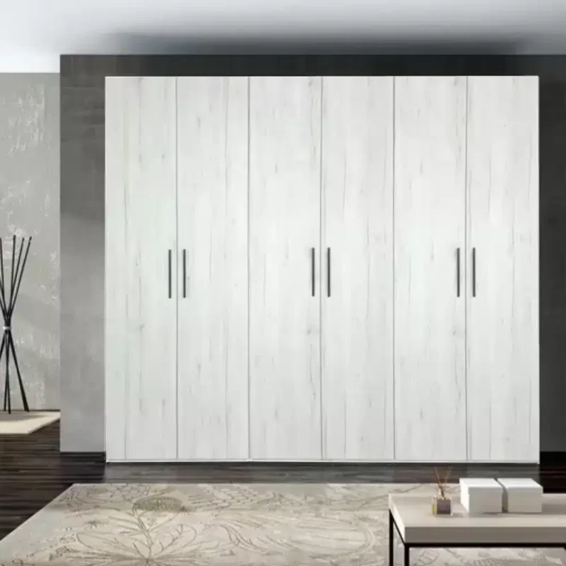 Dulap 6 usi Stejar Monaco Alb, L240xH220xA50 cm, PAL de 18 mm, cant ABS de 0.4 mm, balamale cu amortizor HAFELE, manere metalice.