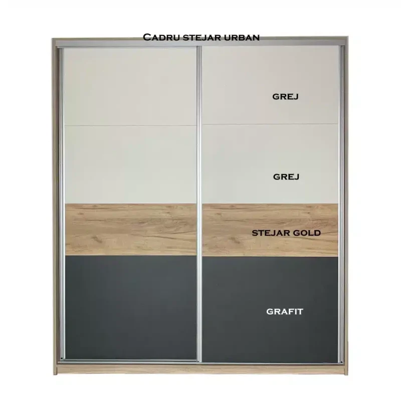 Dressing cu usi culisante Stejar Urban / Grafit / Gold / Cashmere