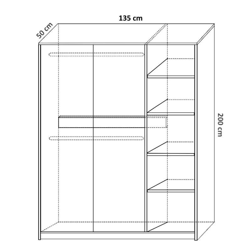 Dulap depozitare cu 3 usi, 4 polite, 2 bare haine
