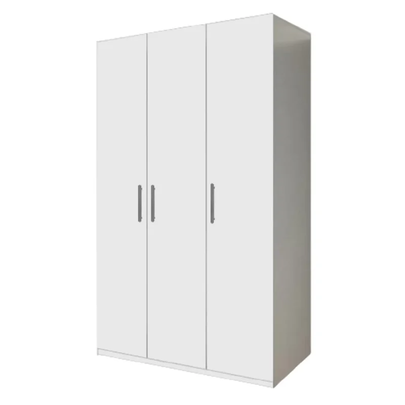 Dulap de haine Amos cu 3 usi si 2 compartimente din PAL Alb de 18 mm, manere metalice
