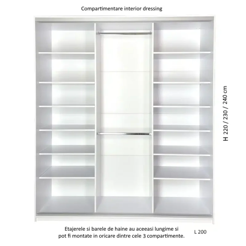 Dressing cu usi glisante 4f Cadru si usi din PAL melaminat Alb