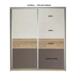 Dressing cu usi glisante din Stejar Urban/ Cappuccino/ Gold/ Grej
