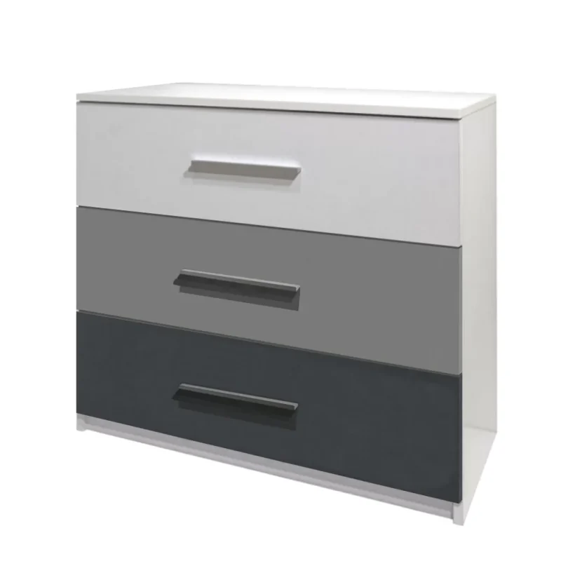 Comoda cu 3 sertare, Alb, Gri si Grafit, L90xA42.5xH80 cm, PAL 18 mm
