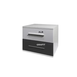 Noptiera Alegria cu 2 sertare, Alb, Gri si Grafit, H40xL50XA40cm, PAL 18 mm