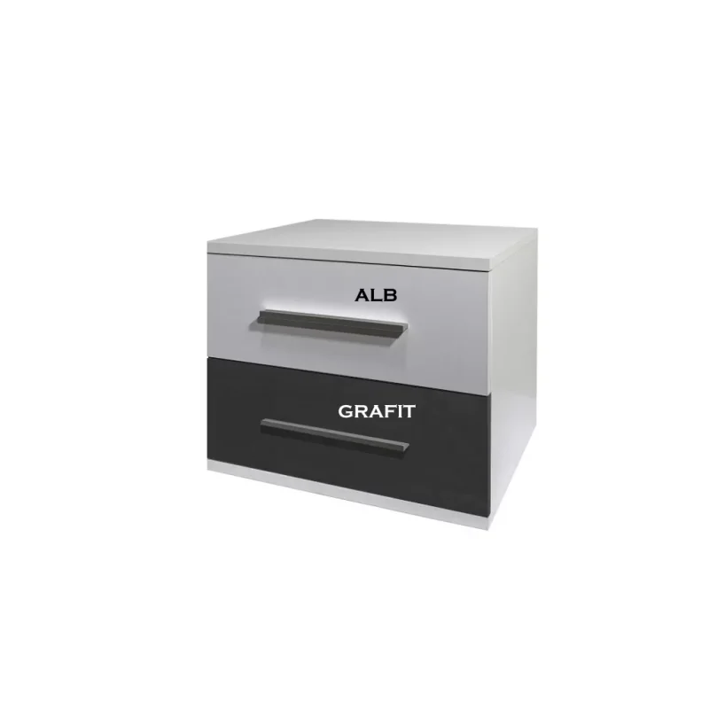 Noptiera Alegria cu 2 sertare, Alb, Gri si Grafit, H40xL50XA40cm, PAL 18 mm