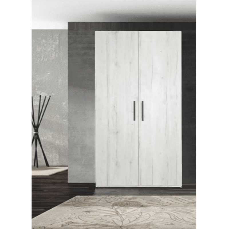 Dulap cu 5 etajere sau 2 bare de haine, Mondo, Stejar Monaco Alb, L80xH220xA50 cm, PAL 18 mm, cant ABS 0.4 mm, balamale cu amortizor HAFELE, manere negre.