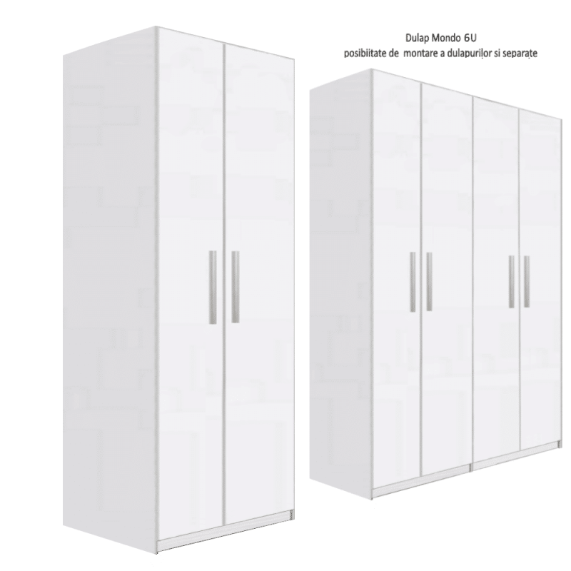 Mobilier Dormitor Mondo 6U, Dulap cu H220 cm, Alb