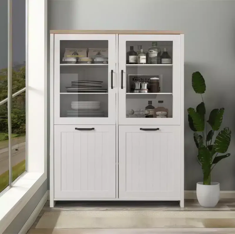 2.0.Vitrina Lara Verne 4 usi 2W2D Alb cu Stejar Pietros_ Vitrina cu 4 usi 2 din PAL si 2 cu sticla Alb si Stejar Pietros