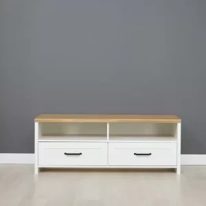 Comoda TV Verne  Alb / Stejar Pietros H53 x L138 x A45 cm cu 2 sertare