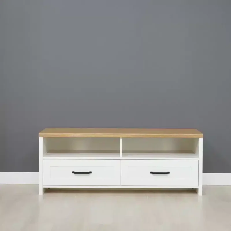 Comoda TV Verne  Alb / Stejar Pietros H53 x L138 x A45 cm cu 2 sertare