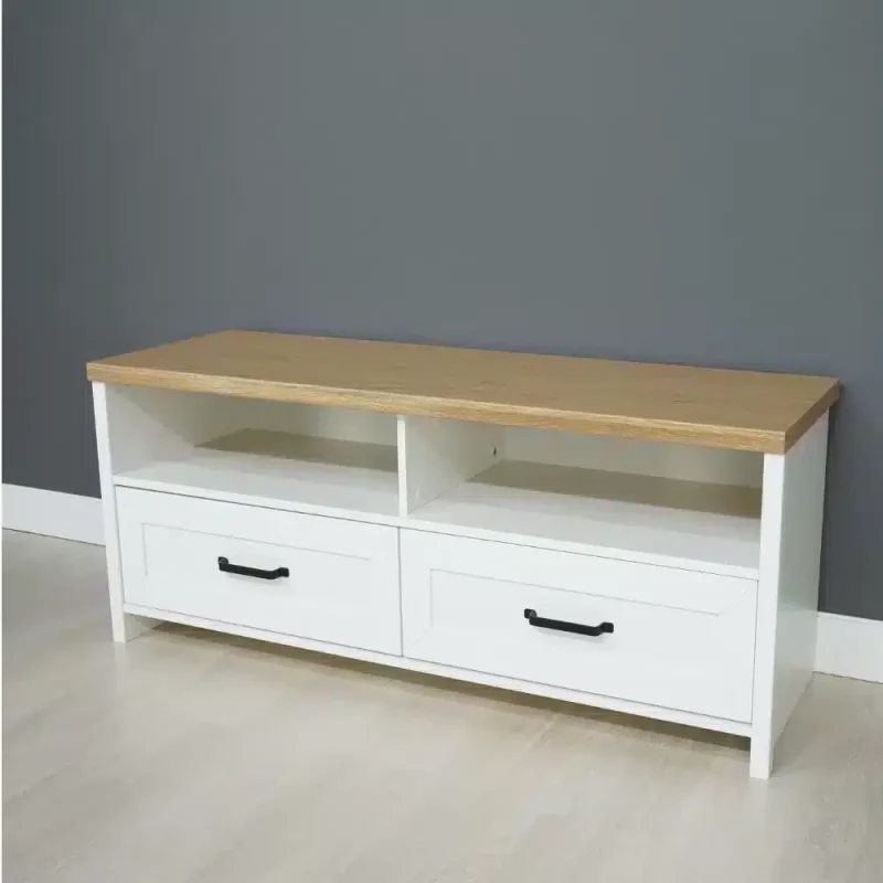 Comoda TV Verne  Alb / Stejar Pietros H53 x L138 x A45 cm cu 2 sertare