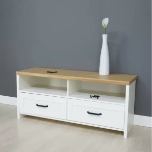Comoda TV Verne  Alb / Stejar Pietros H53 x L138 x A45 cm cu 2 sertare