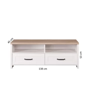 Comoda TV Verne  Alb / Stejar Pietros H53 x L138 x A45 cm cu 2 sertare