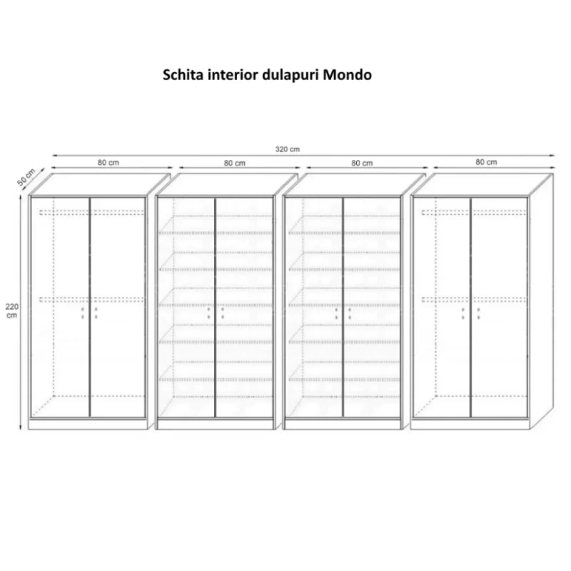 Dulap Mondo 8, Stejar Monaco Alb, L320xH220xA50 cm,balamale cu amortizor