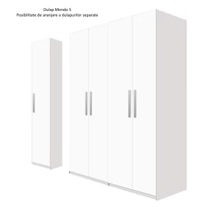 Dulap Mondo 5 Alb aranjare 3 dulap cu 5 usi, 8 polite si 2 bare de umerase