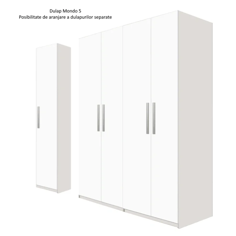Dulap Mondo 5 Alb aranjare 3 dulap cu 5 usi, 8 polite si 2 bare de umerase
