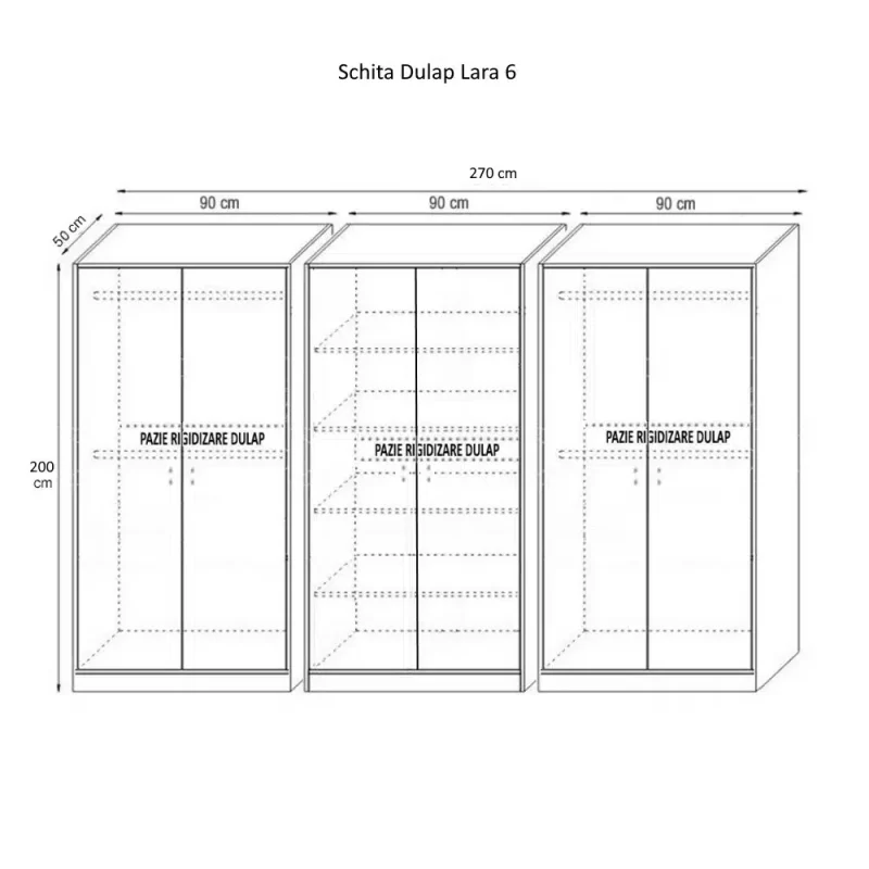 Dulap Lara 6 usi, Alb, L270xH200xA50 cm