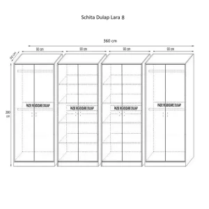 Dulap Lara 8 usi, Alb, L360xH200xA50 cm