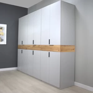 dulap king 3 sertare din PAL Gri si Stejar Gold